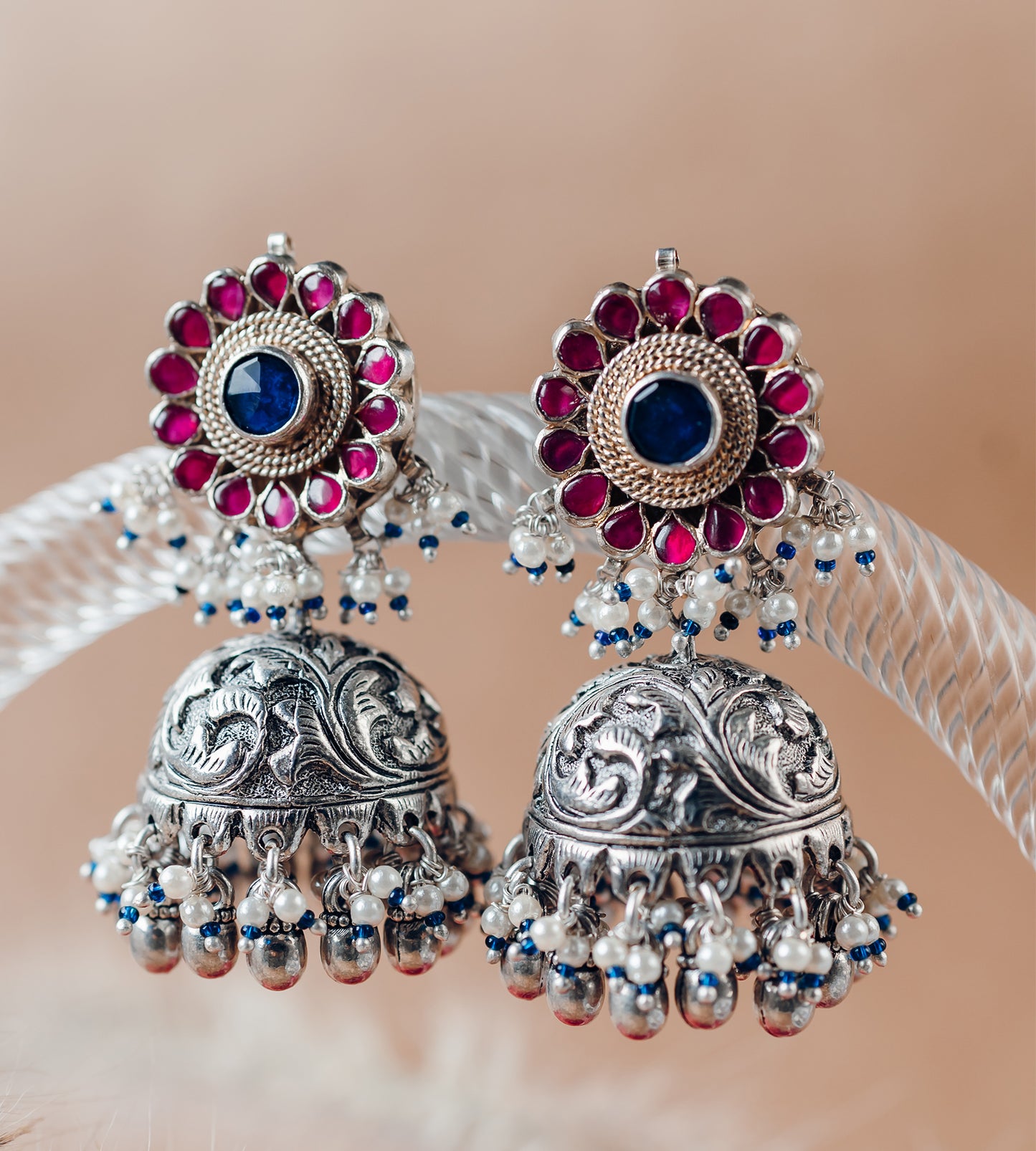 Floral Pink Blue Earrings