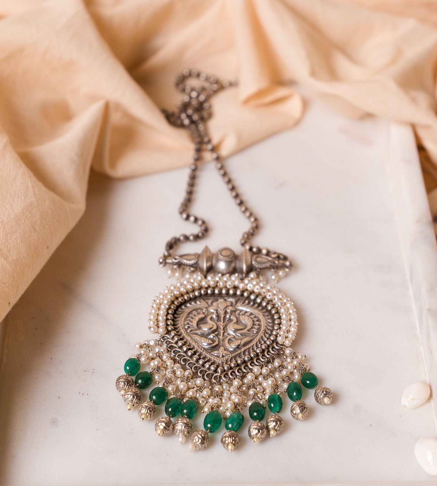 Peacock Embossed Necklace