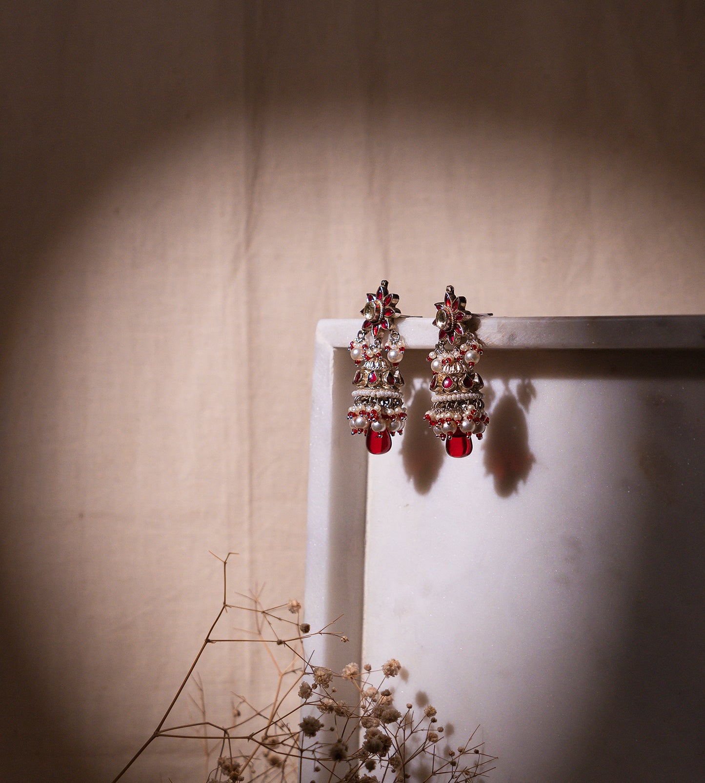 Red Sunflower Motif Earrings