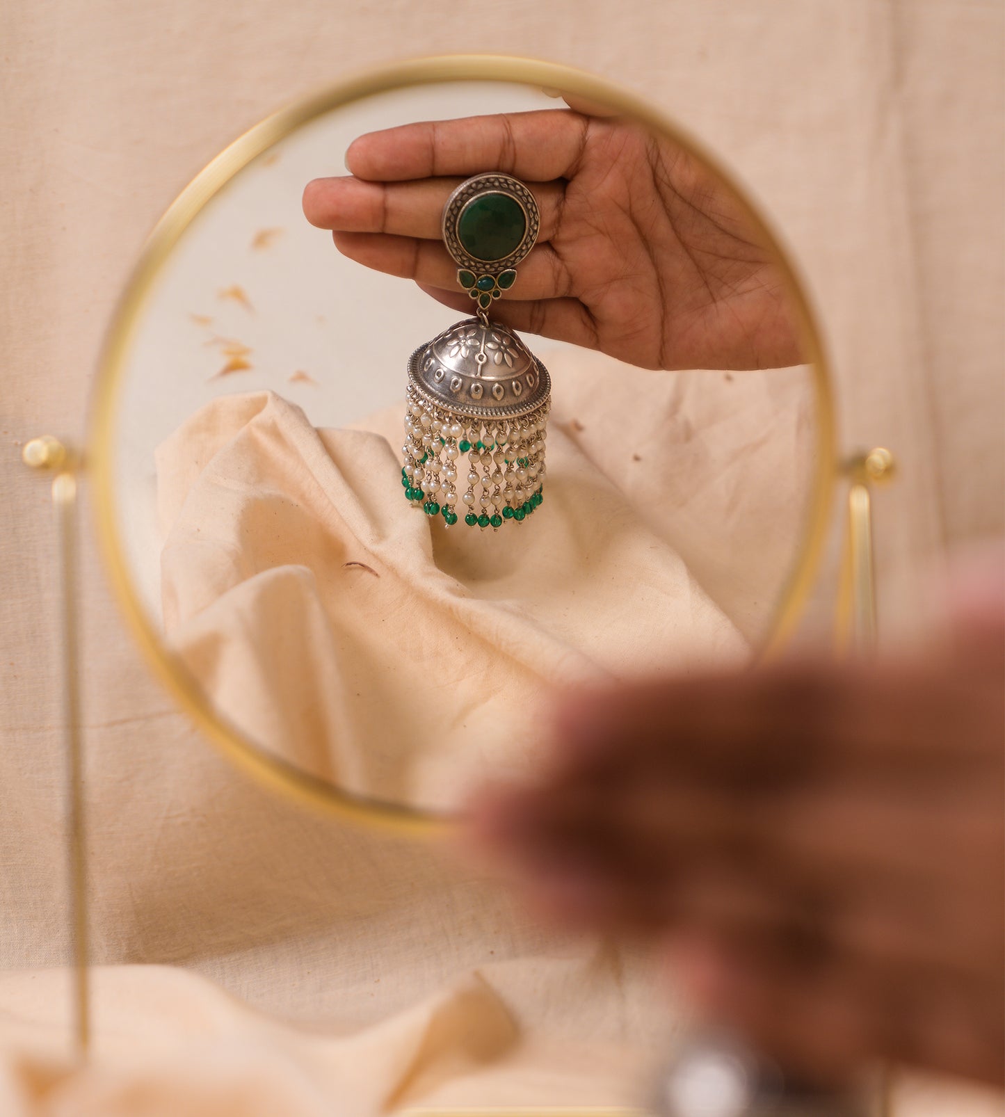 Green Dome Jhumka Earrings