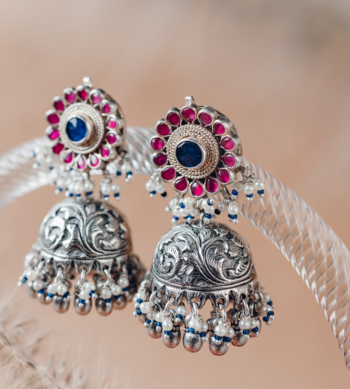 Floral Pink Blue Earrings