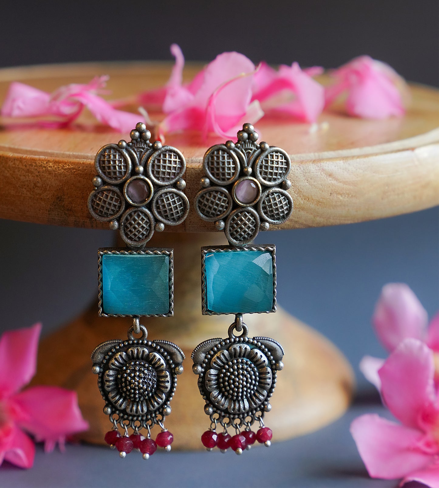 Flower Blue Stone Earrings