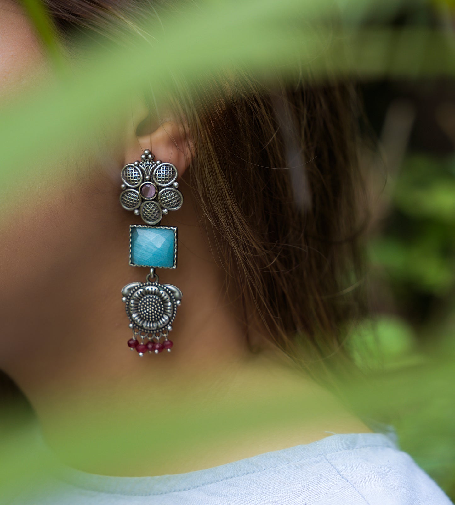 Flower Blue Stone Earrings