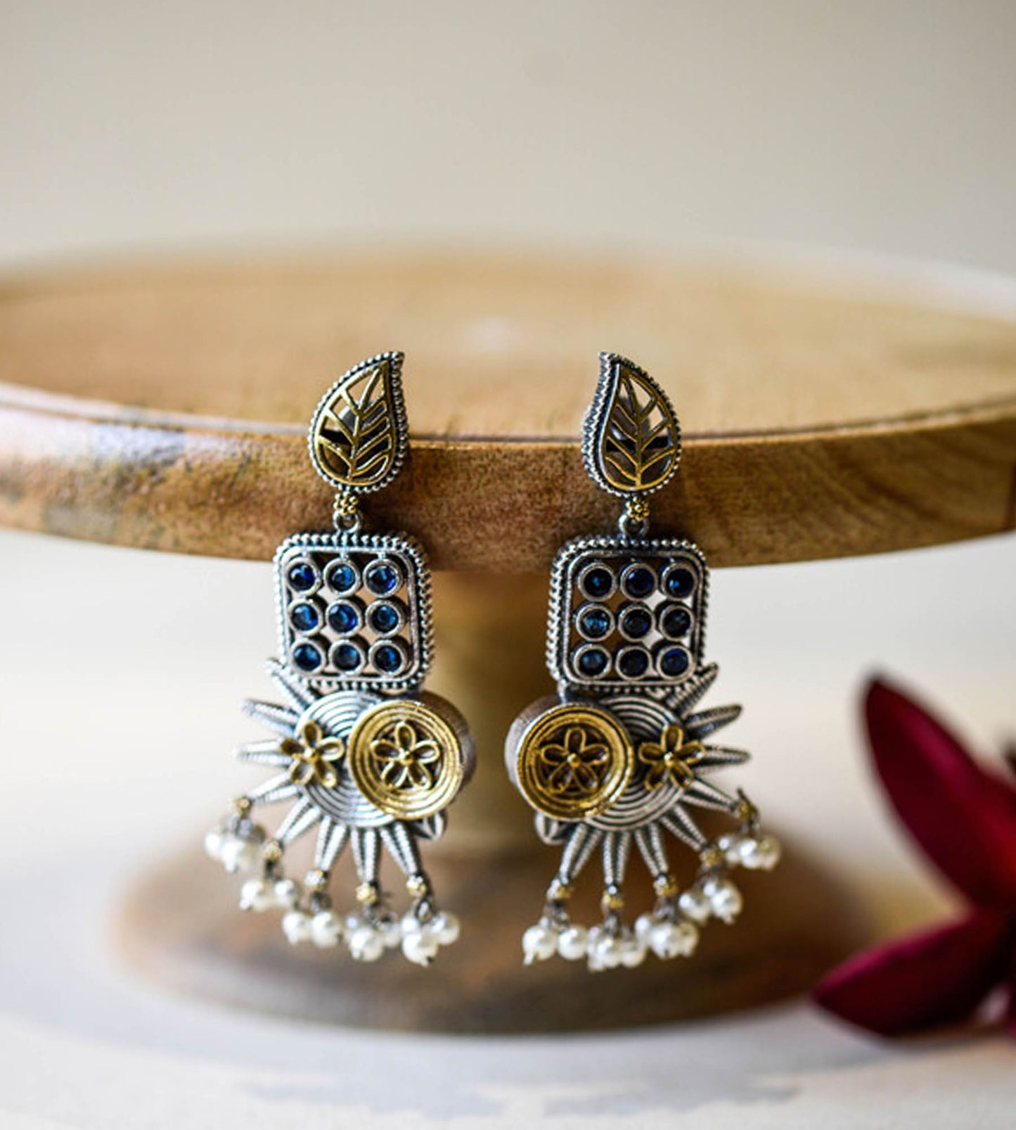 Gold Leaf Blue Earrings