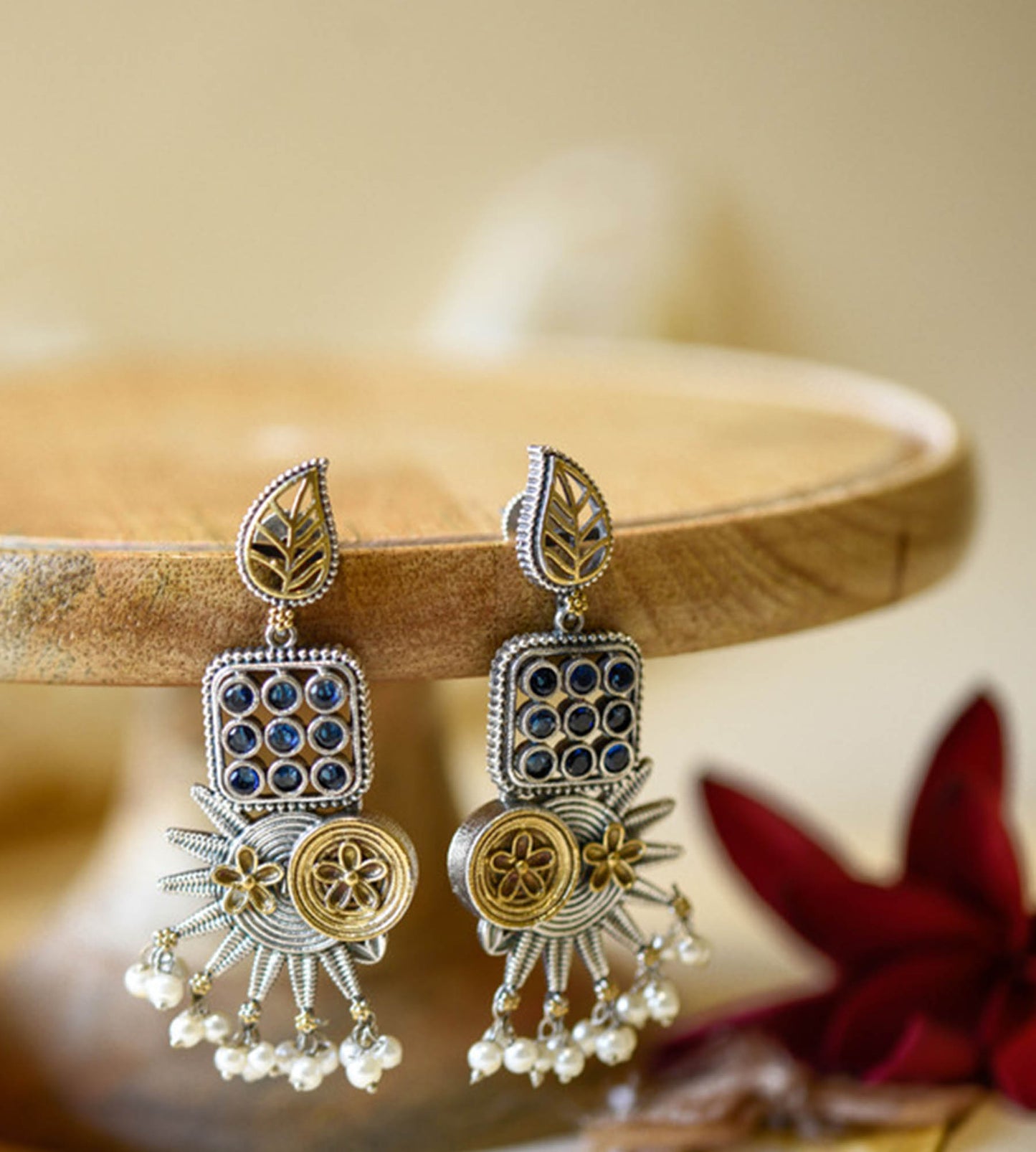 Gold Leaf Blue Earrings