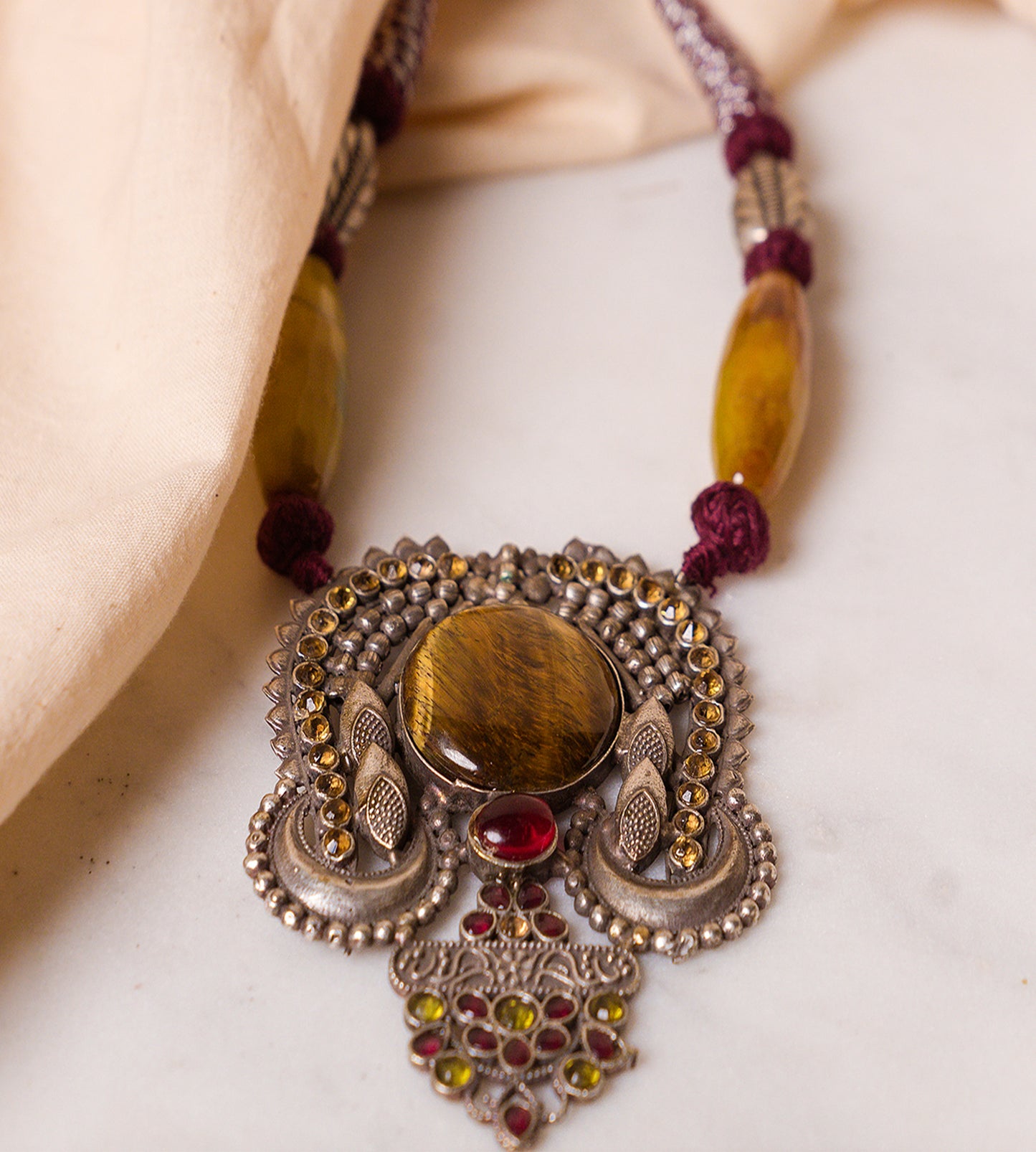 Maroon Stoned Necklace