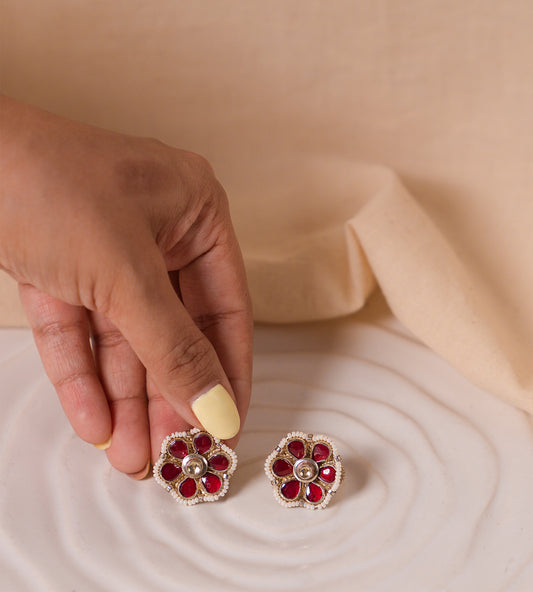 Ruby Flower Studs