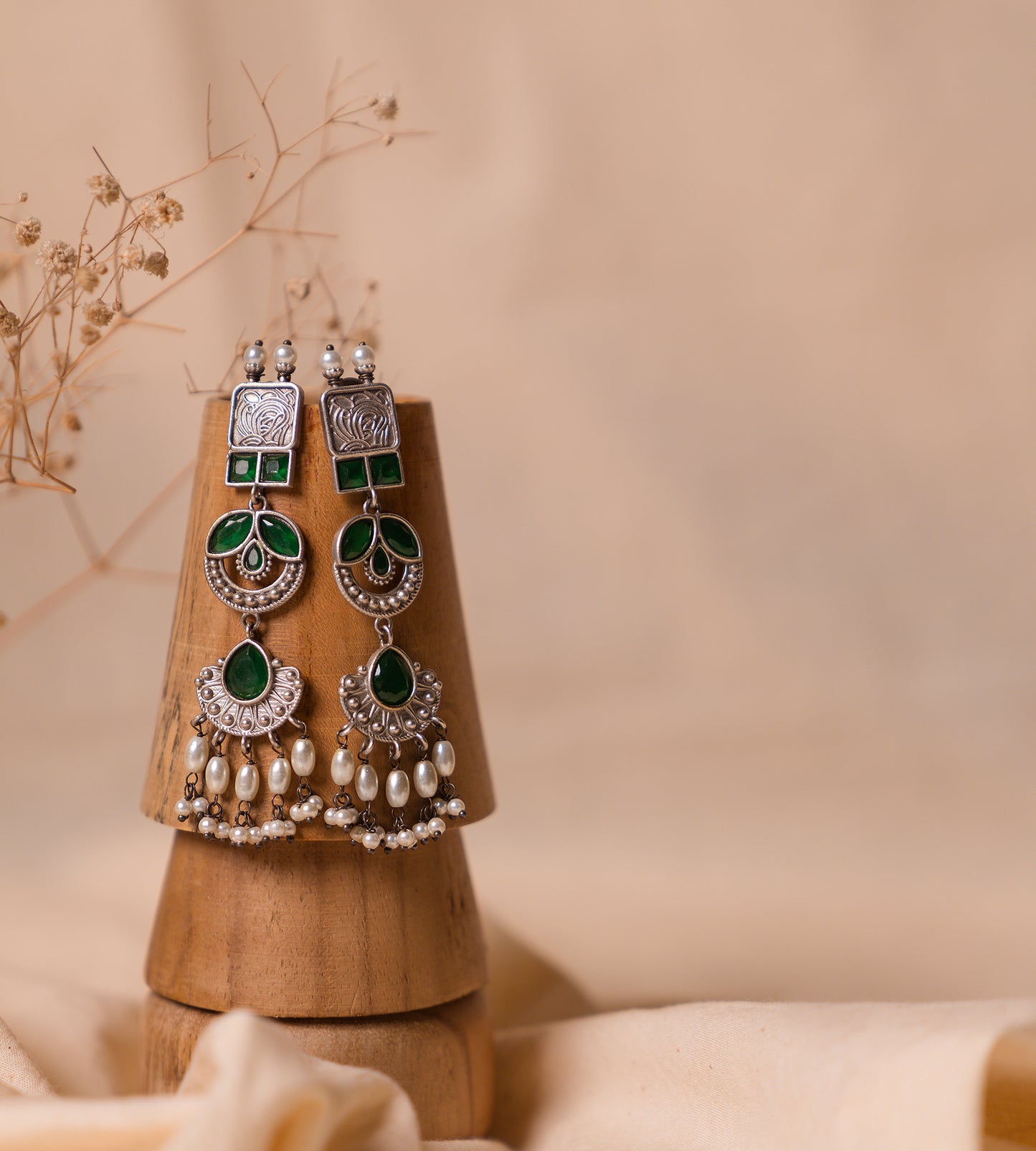 Green Stone Long Earrings