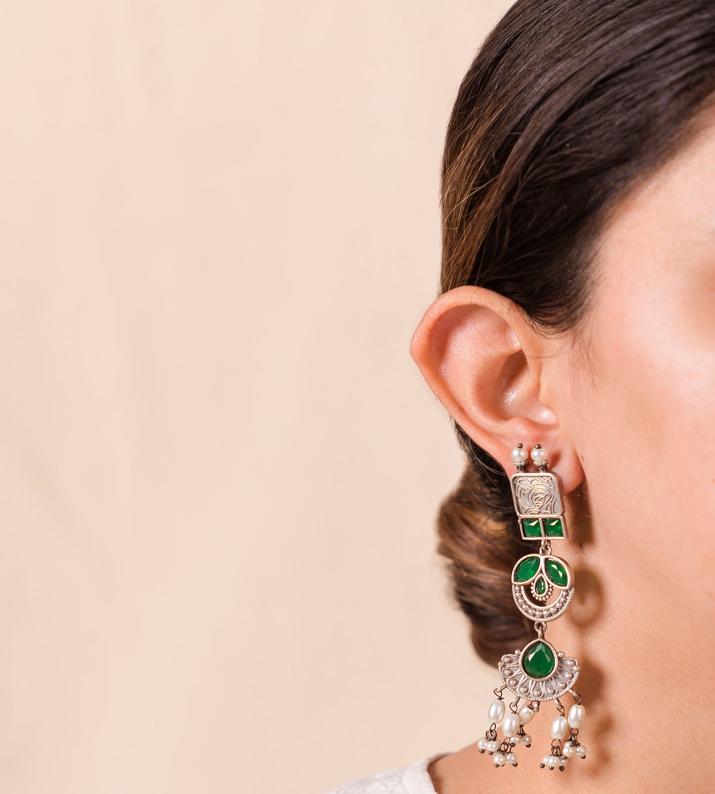 Green Stone Long Earrings