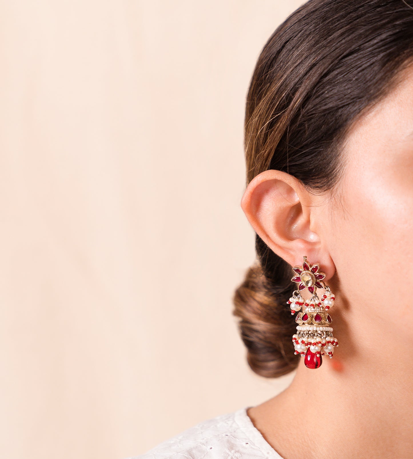 Red Sunflower Motif Earrings