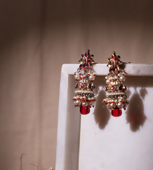 Red Sunflower Motif Earrings