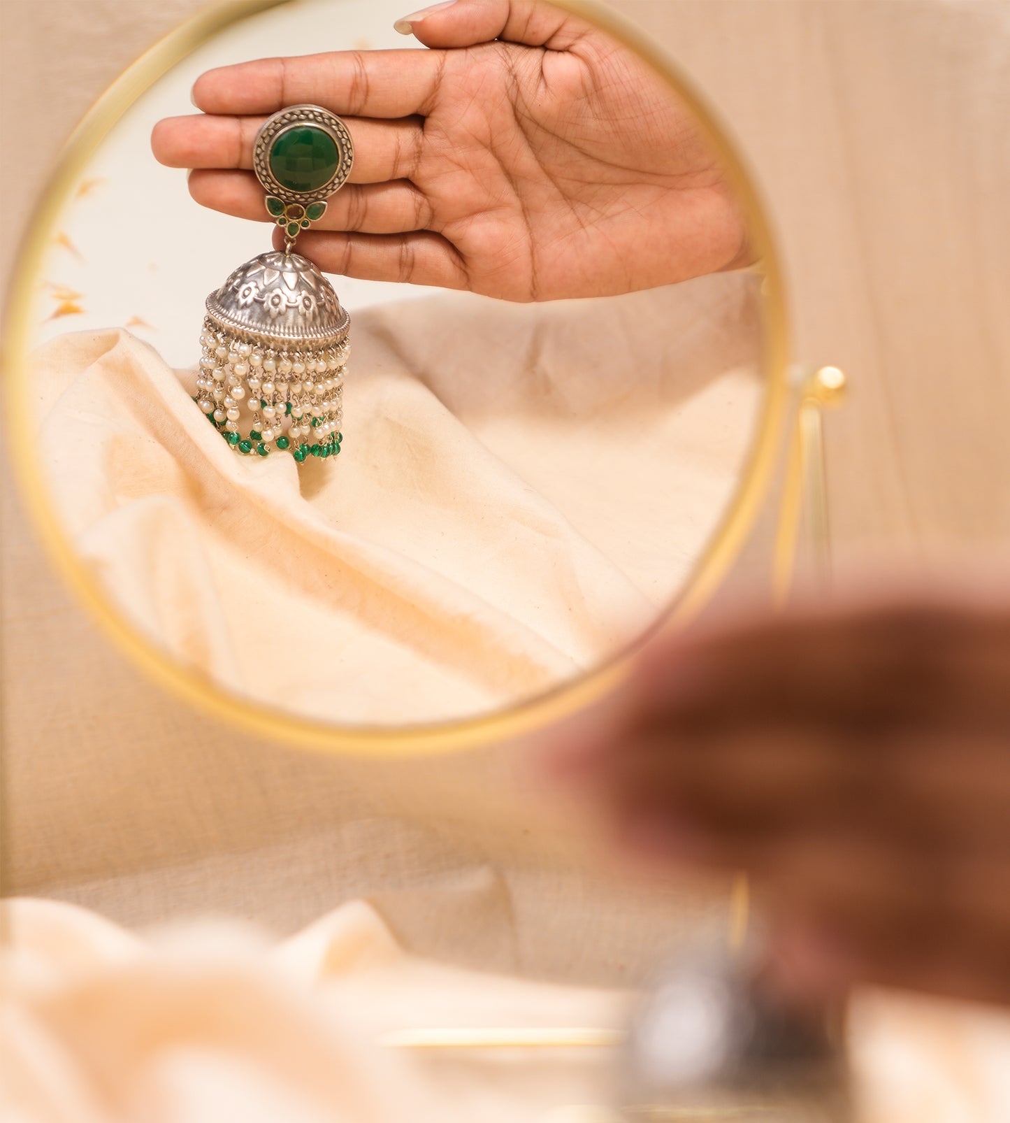 Green Dome Jhumka Earrings