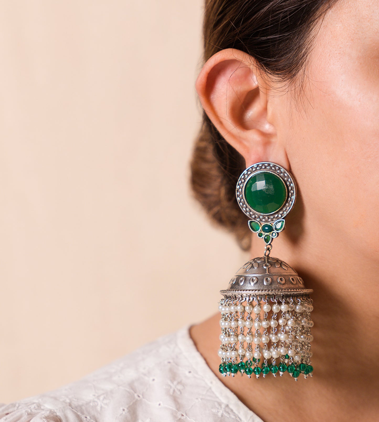 Green Dome Jhumka Earrings