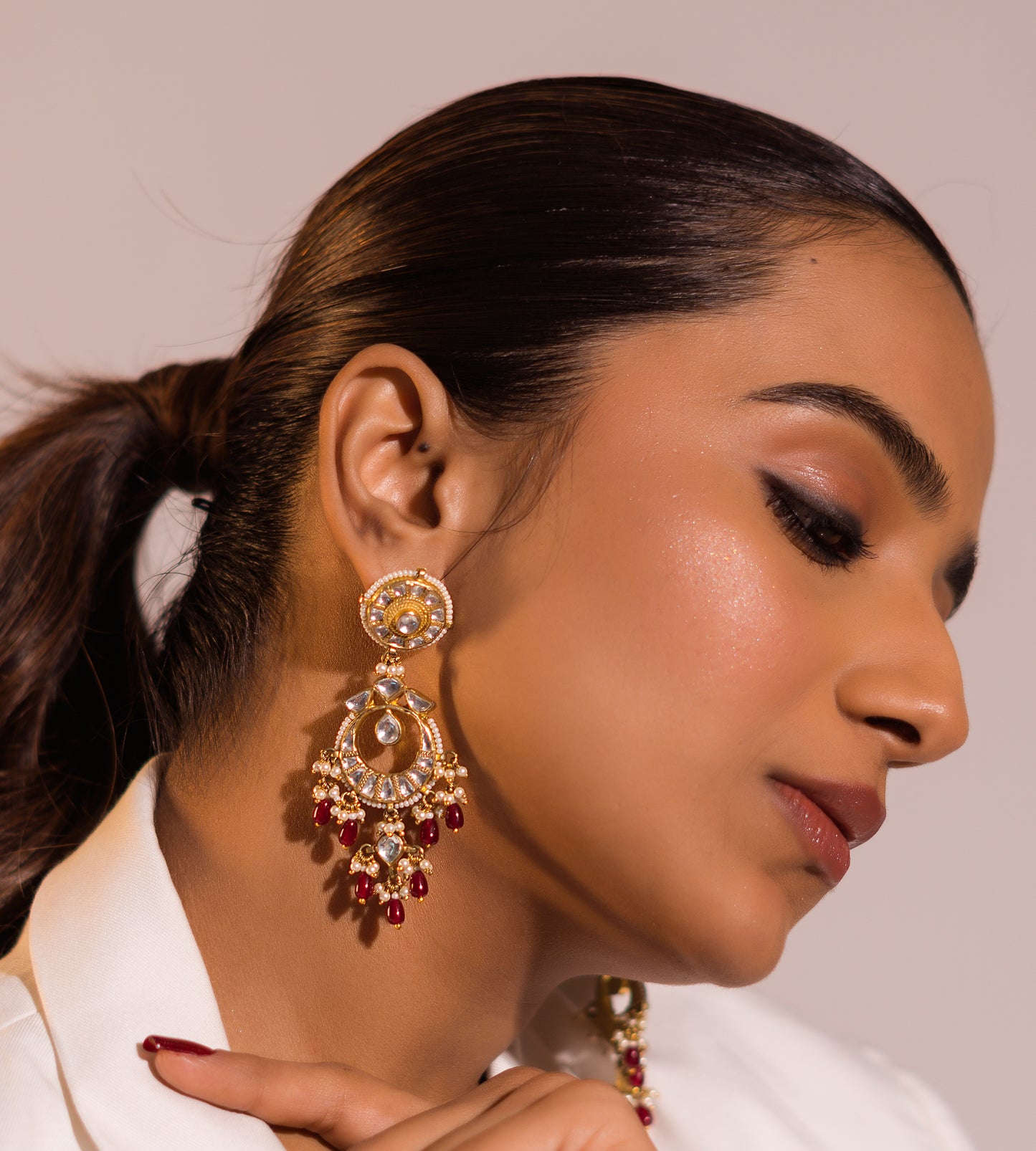 Ruby White Chand Earrings