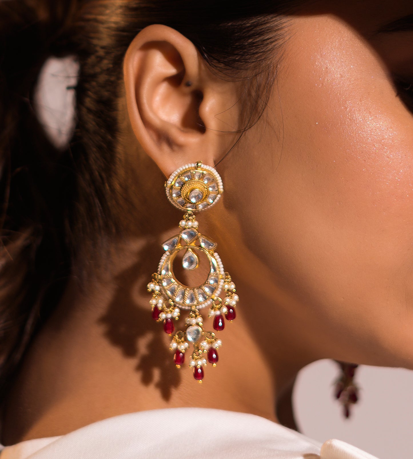 Ruby White Chand Earrings