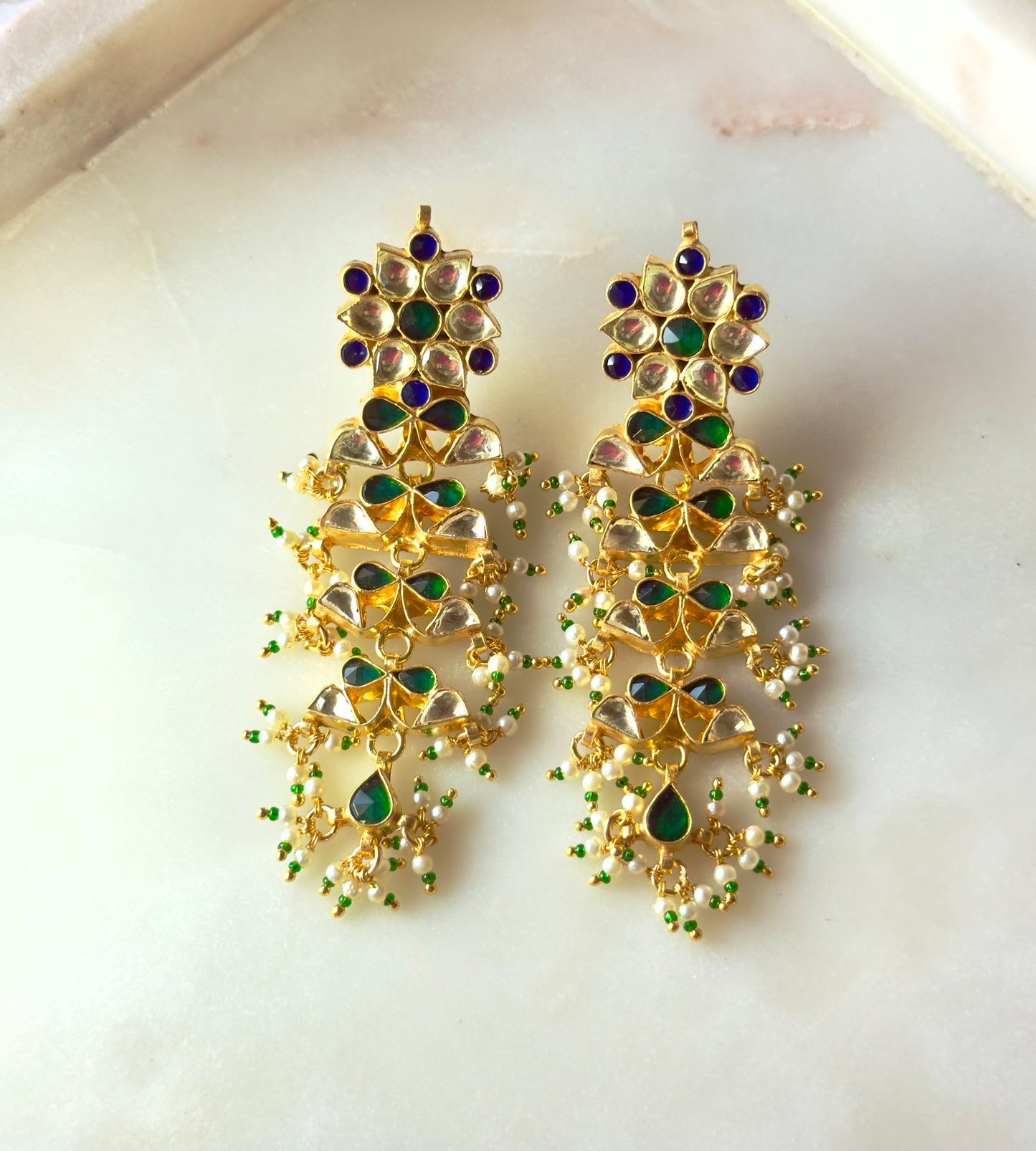 Blue Floral Layered Earrings