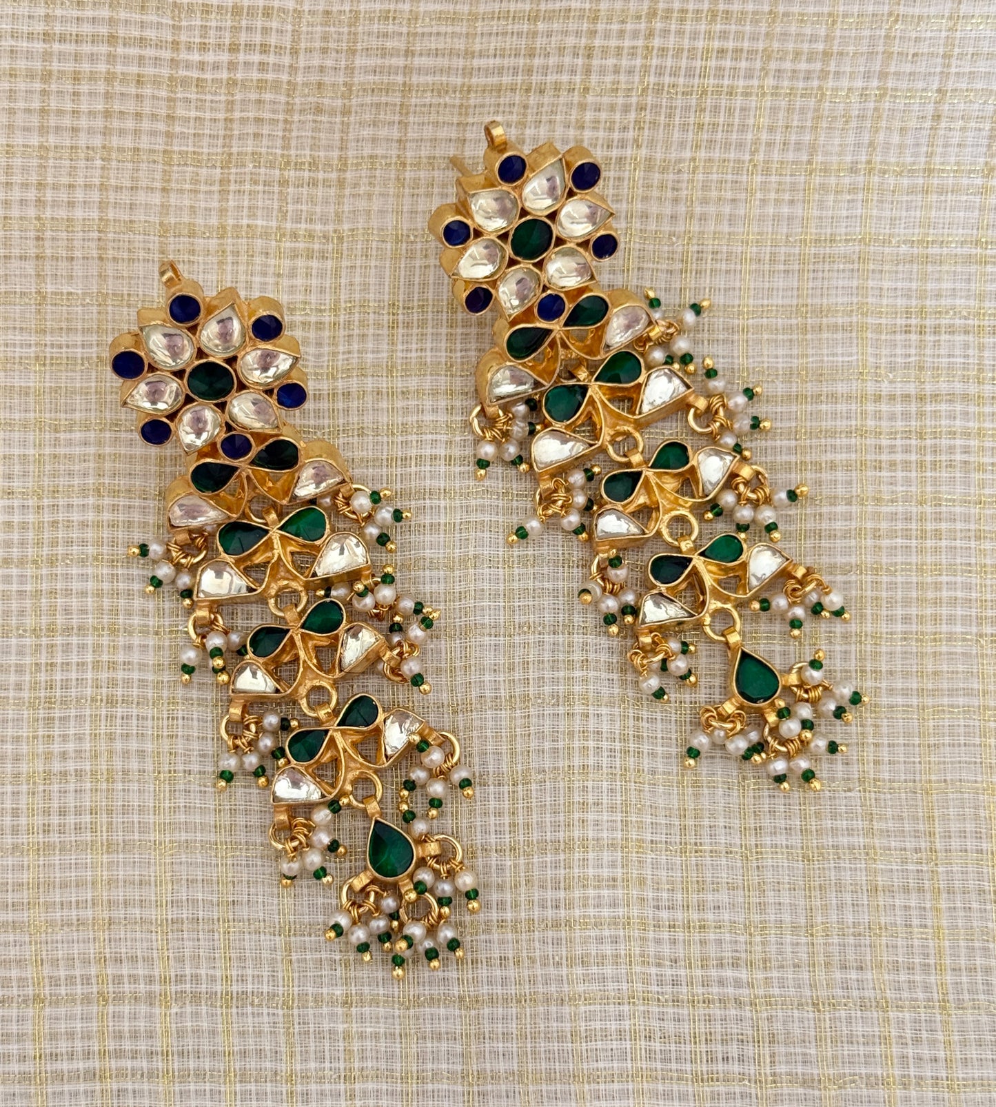 Blue Floral Layered Earrings
