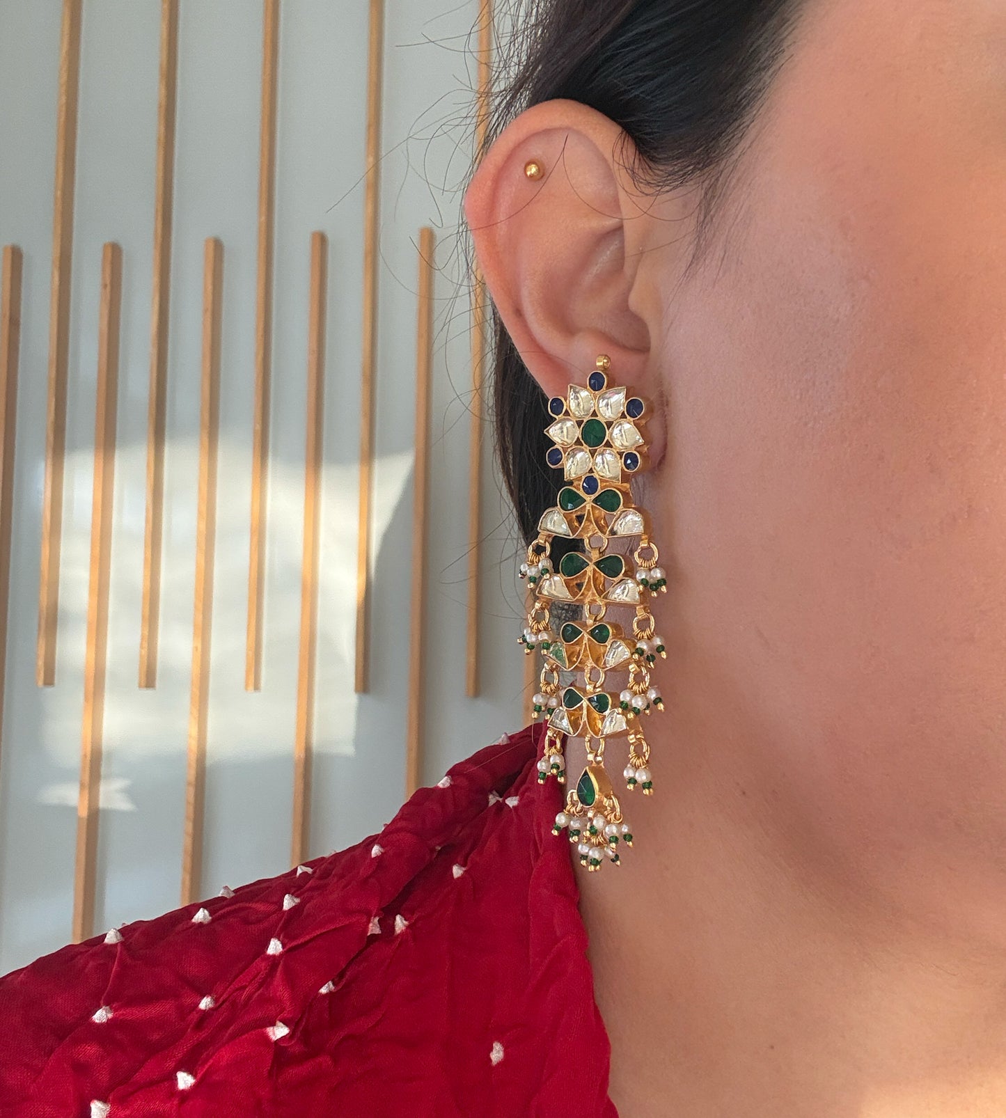Blue Floral Layered Earrings